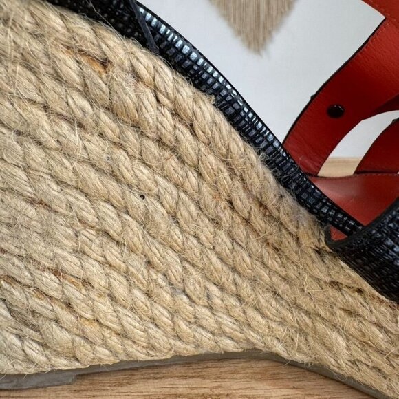 Y2K Via Spiga Karla Gray Textured Leather Strap Platform Espadrille Wedge Sandal - Picture 14 of 17